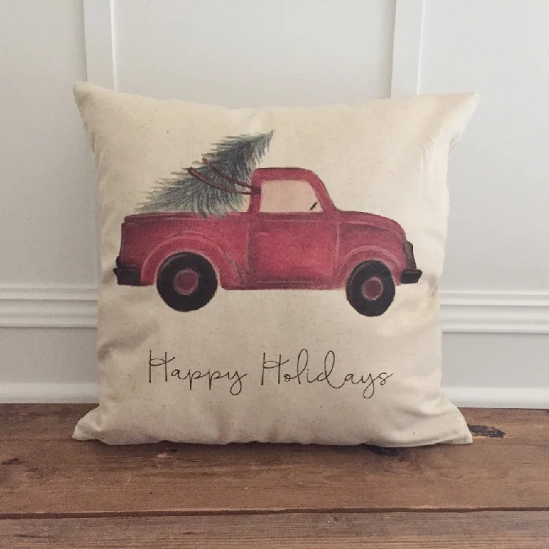 Red Truck Pillow Cover (Happy Holidays)