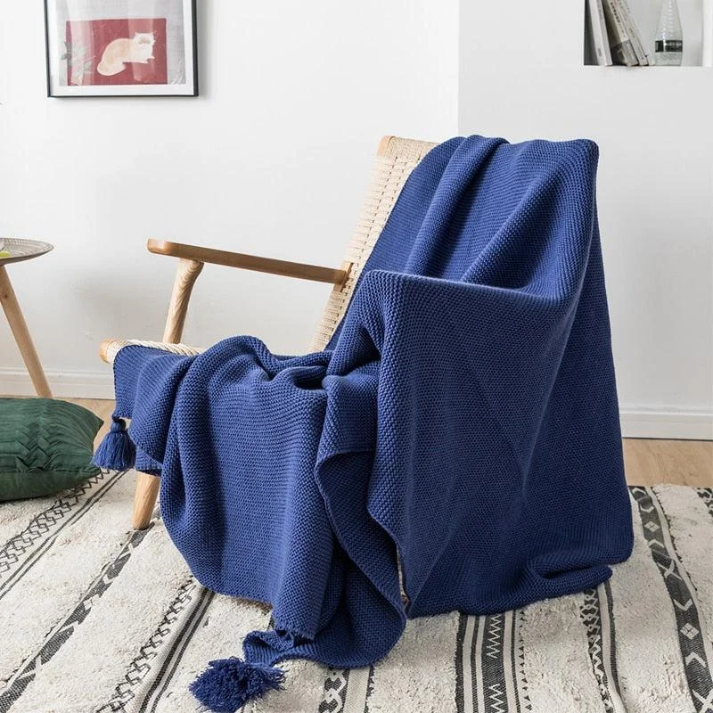 Royal Blue Knit Throw Blanket