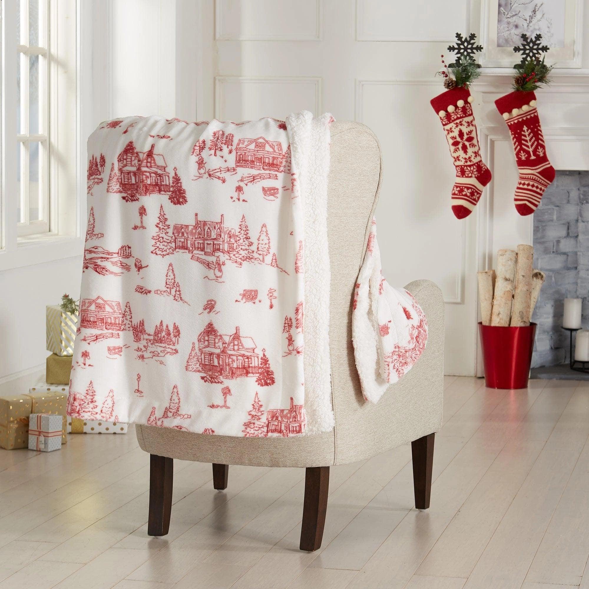 Snowtown Toile Sherpa Throw Blanket