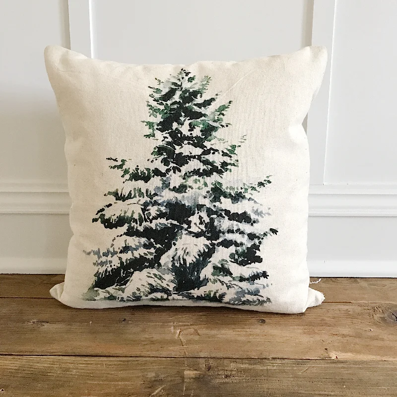 Snowy Evergreen Tree Pillow Cover