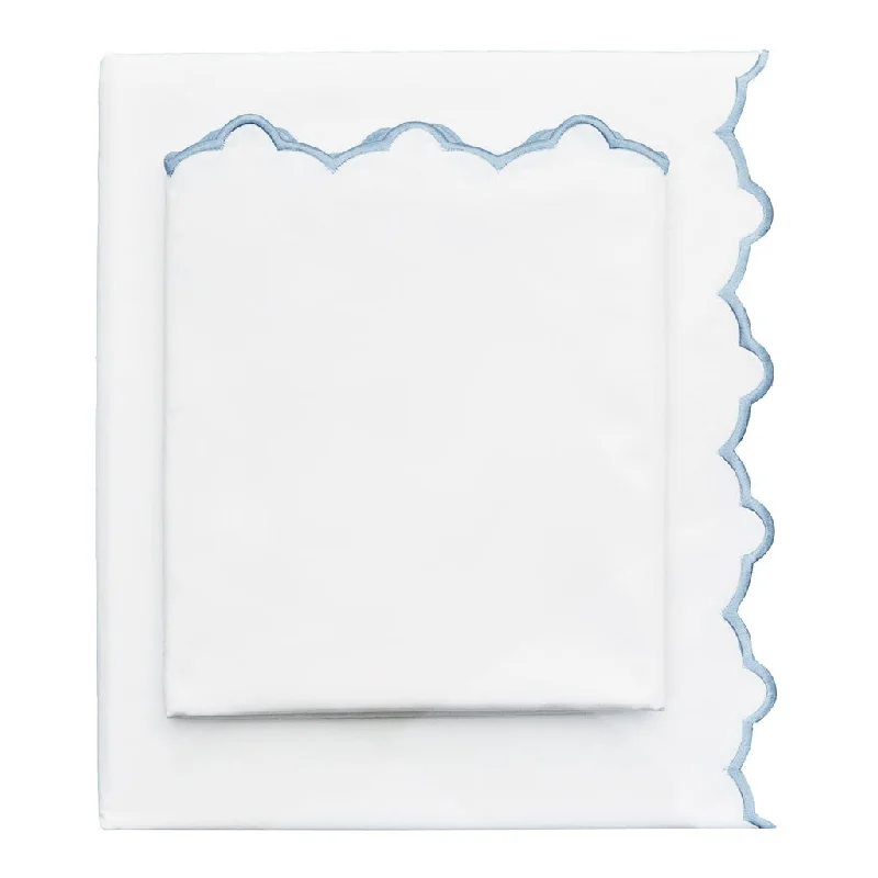 The French Blue Scalloped Embroidered Sheet Set