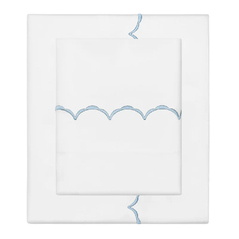 The French Blue Wavelet Embroidered Sheet Set