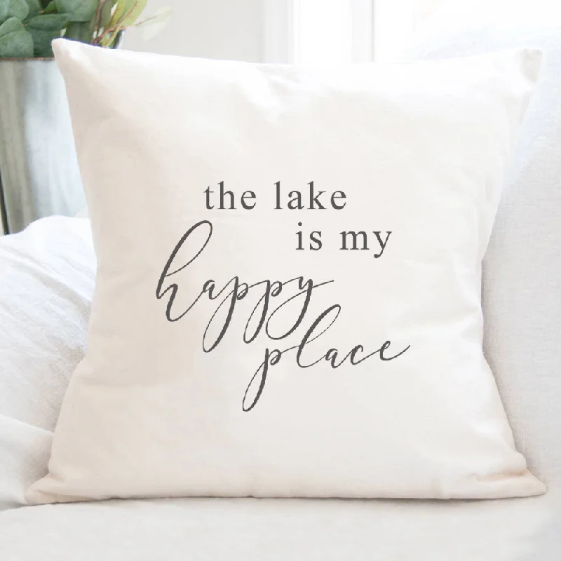 The Lake is My Happy Place - Square Canvas Pillow