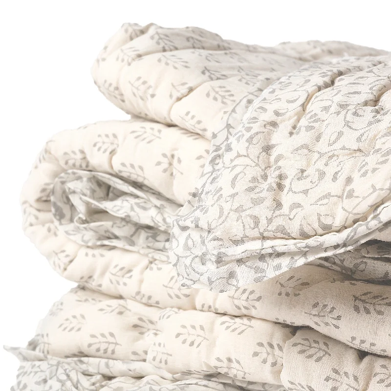 Tilonia® Twin Quilt - Hanuman Floral Vine & Sprig in Dove Grey