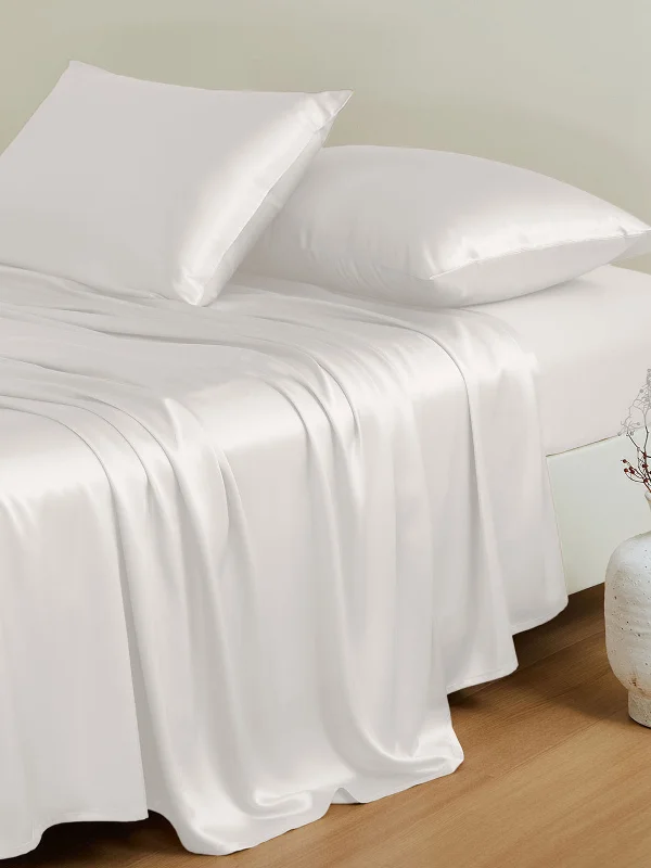 19 Momme White Silk Sheet Set