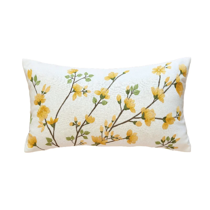 Yellow Flower Branch Lumbar Pillow